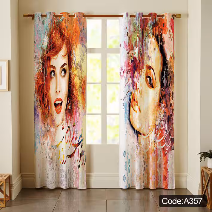 پرده تصویری کد A357   یک پنل حریر پانچی رایگان