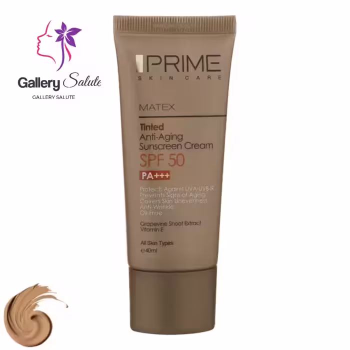 کرم ضد آفتاب رنگی جوان کننده پرایم SPF50 مدل Matex، حجم 40 میلی‌لیتر / Matex Tinted Prime SPF50 Sunscreen, 40ml