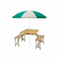 میز و صندلی تاشو چوبی 4 نفره با سایه بان مدل TCH-S4