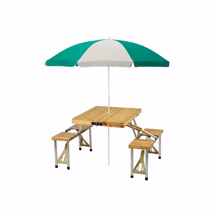 میز و صندلی تاشو چوبی 4 نفره با سایه بان مدل TCH-S4