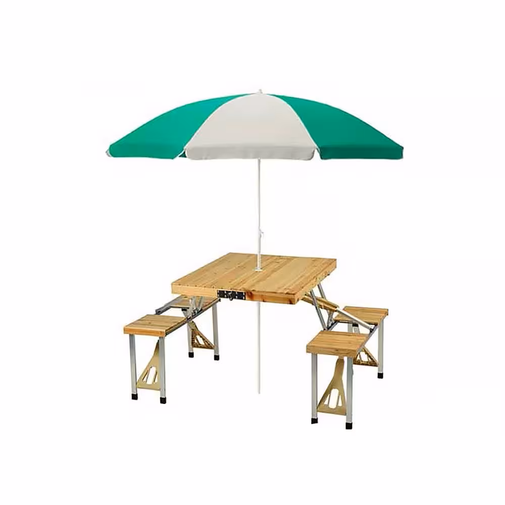 میز و صندلی تاشو چوبی 4 نفره با سایه بان مدل TCH-S4