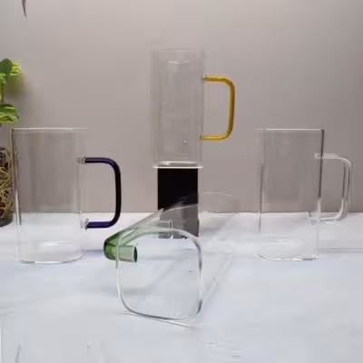 لیوان پیرکس مربع دسته رنگی 6*12