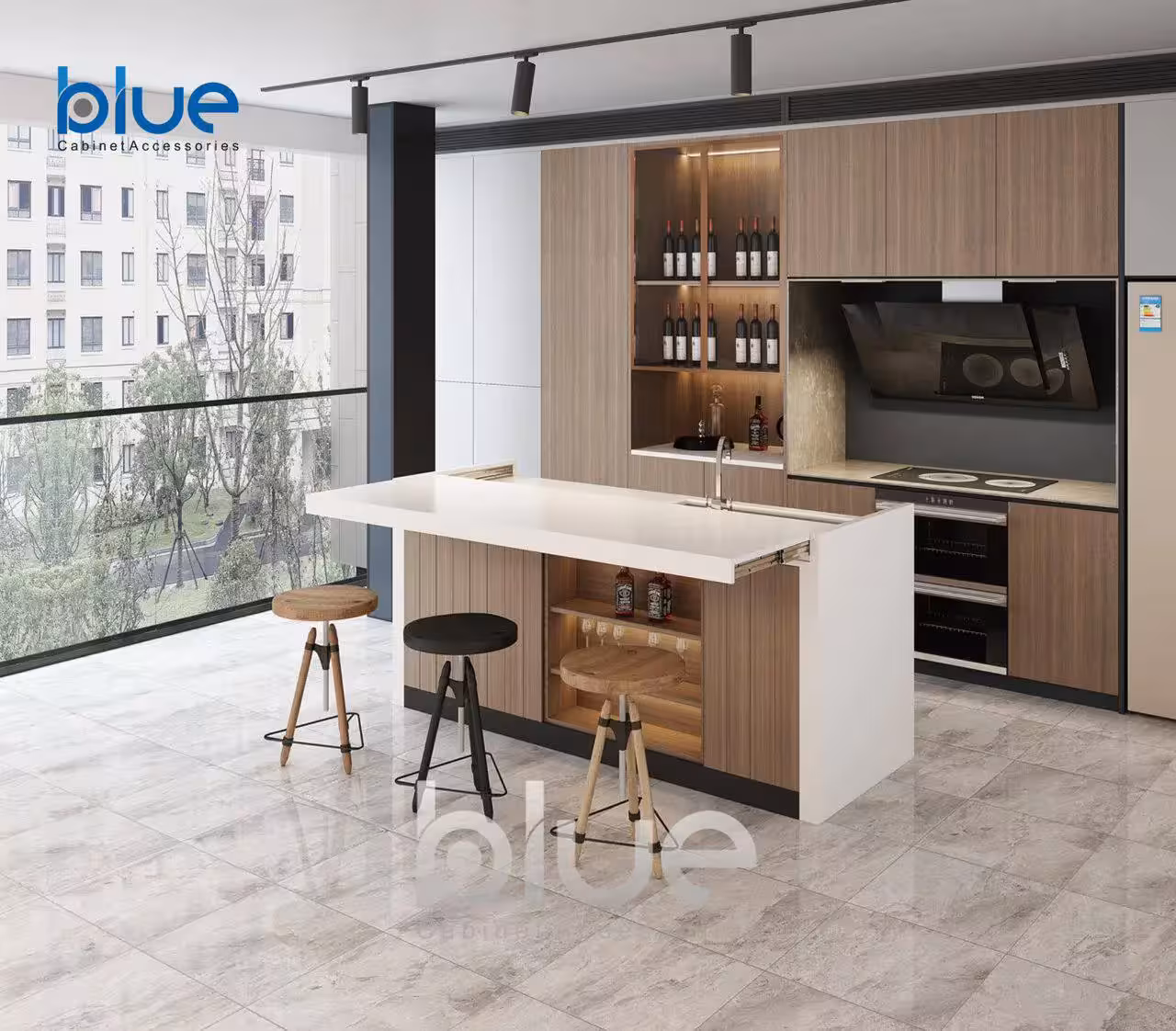 مکانیزم ریل باز شوی میز جزیره (45 و 75cm) بلو BT22