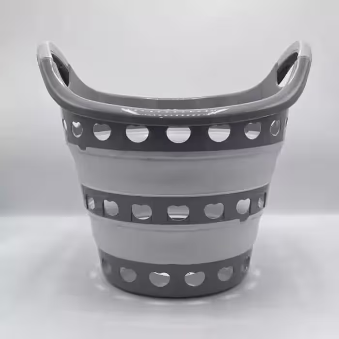 سبد رخت تاشو گرد طوسی لوکس 08031