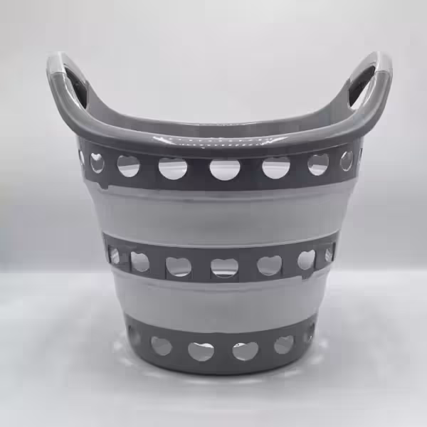 سبد رخت تاشو گرد طوسی لوکس 08031