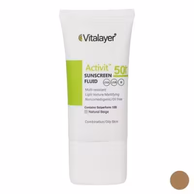 کرم ضد آفتاب رنگی ویتالیر SPF 50 مدل Activit مناسب پوستهای چرب حجم 50 میلیلیتر