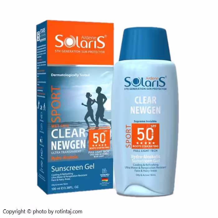 ژل هیدروالکلی ضد آفتاب بی رنگ SPF50 کلیر نیوژن آردن سولاریس 100 میلی