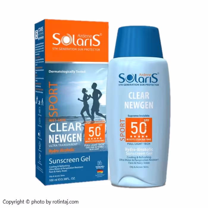 ژل هیدروالکلی ضد آفتاب بی رنگ SPF50 کلیر نیوژن آردن سولاریس 100 میلی
