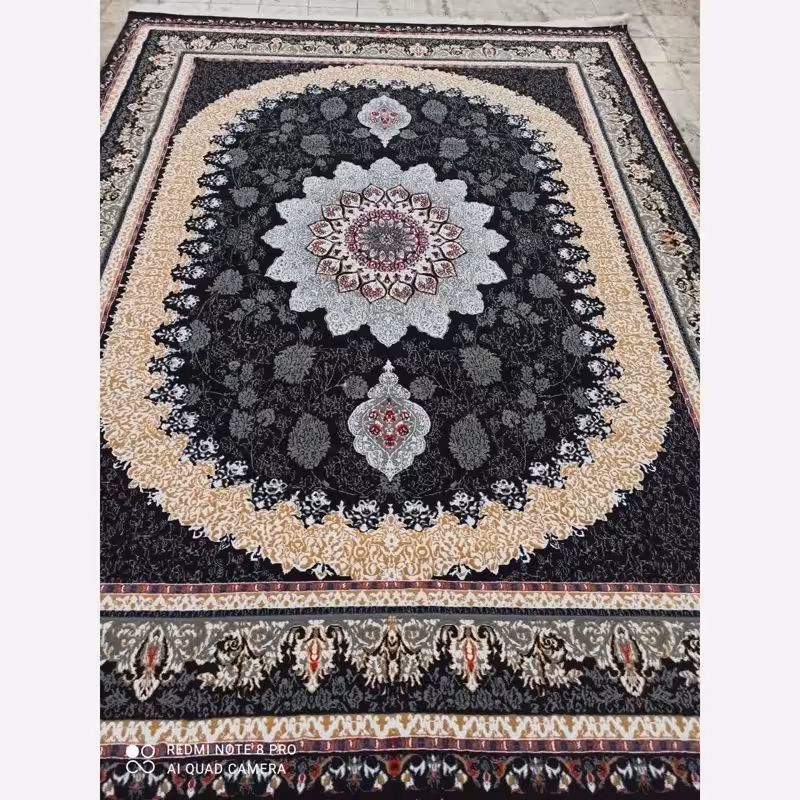 فرش ماشینی 6متری جدید کاشان نقشه سیتا سرمه ایی(ارسال رایگان)