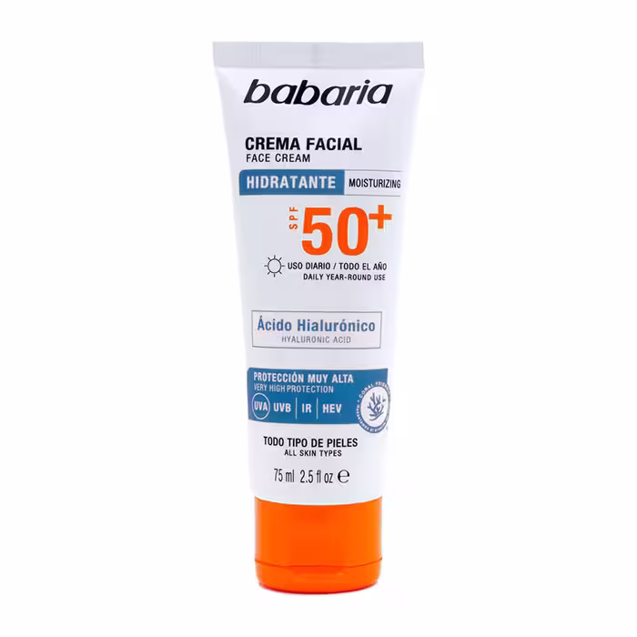 کرم ضد آفتاب باباریا حاوی هیالورونیک اسید SPF50 حجم 75 میل