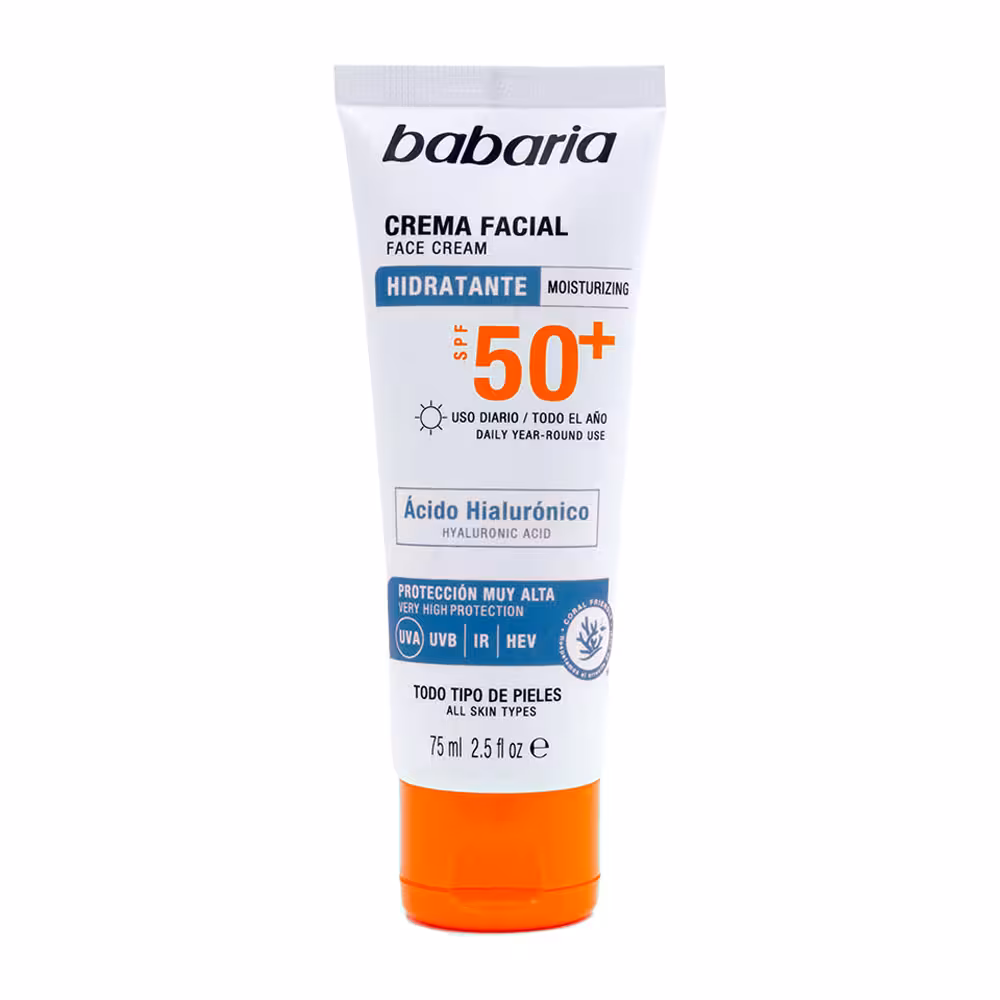 کرم ضد آفتاب باباریا حاوی هیالورونیک اسید SPF50 حجم 75 میل