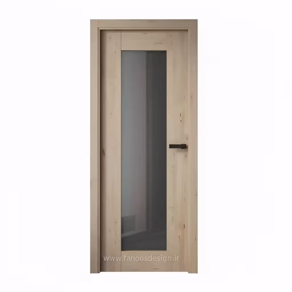 درب MDF روکش چوبی روشن با شیشه مشکی کد 30278