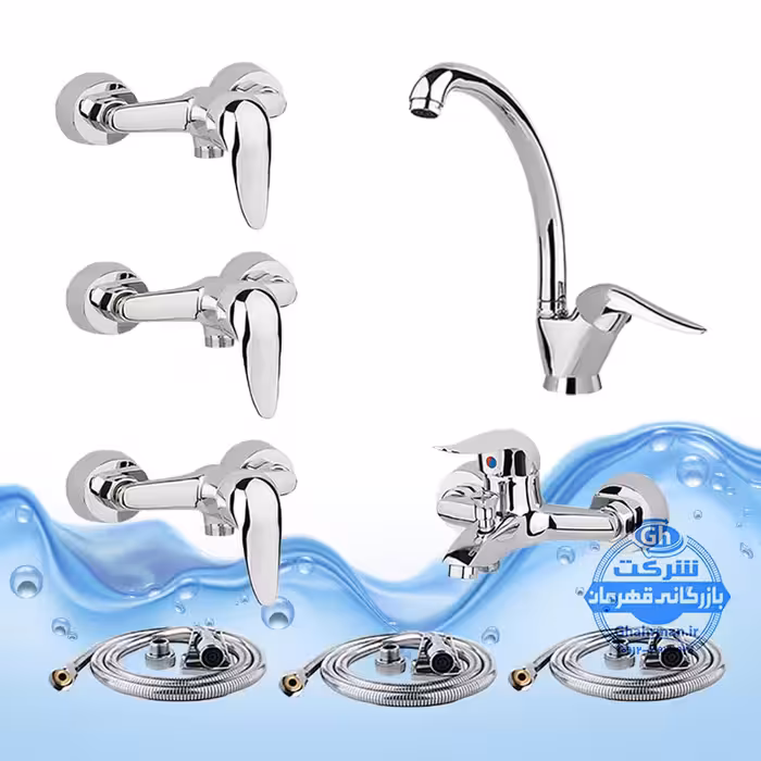 ست 8 عددی شیرآلات برند آیدا صنعت مدل قهرمان اردکی | شیر ظرفشویی   حمام   سه عدد توالت   سه شلنگ توالت | کروم براق