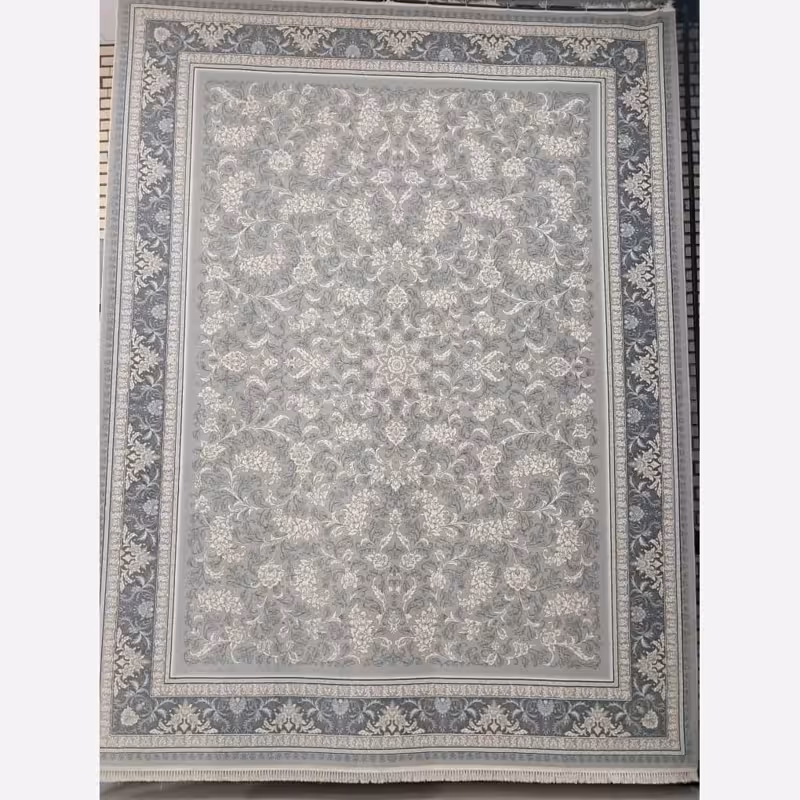 فرش ماشینی 9متری 700شانه اصل کاشان 100درصدنخ اکریلیک نقشه زیبای ترنم دودی