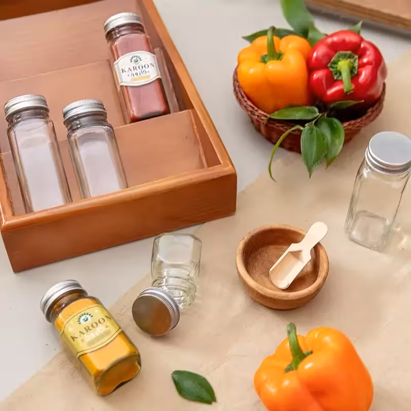 استند چوبی جا ادویه مکارتی مدل 02 آراز قهوه ای روشن توسکا