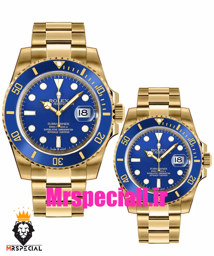ساعت ست رولکس مردانه و زنانه مدل ساب مارینر باتری طلایی صفحه ابی 01088 Rolex Sub mariner