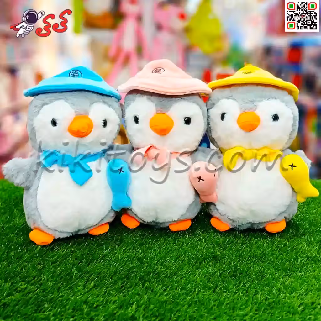 عروسک پولیشی پنگوئن کلاه رنگی 25 سانت اسباب بازی Penguin plush toys