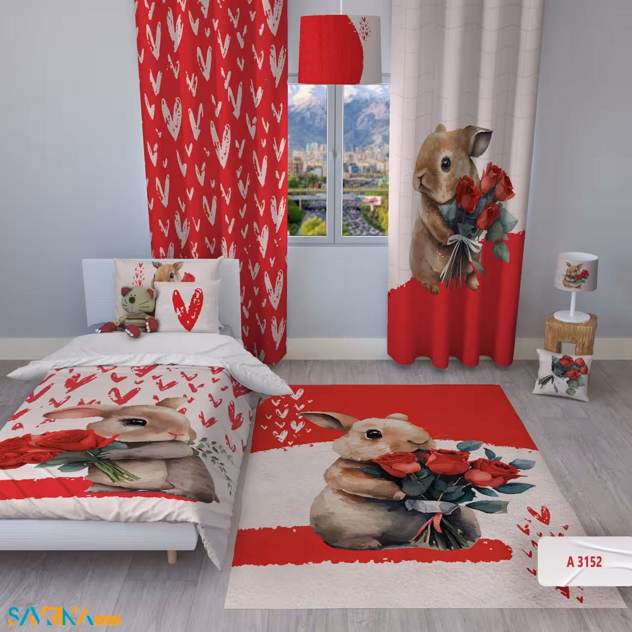 سرویس روتختی طرح خرگوش عاشق یک نفره کد A3152