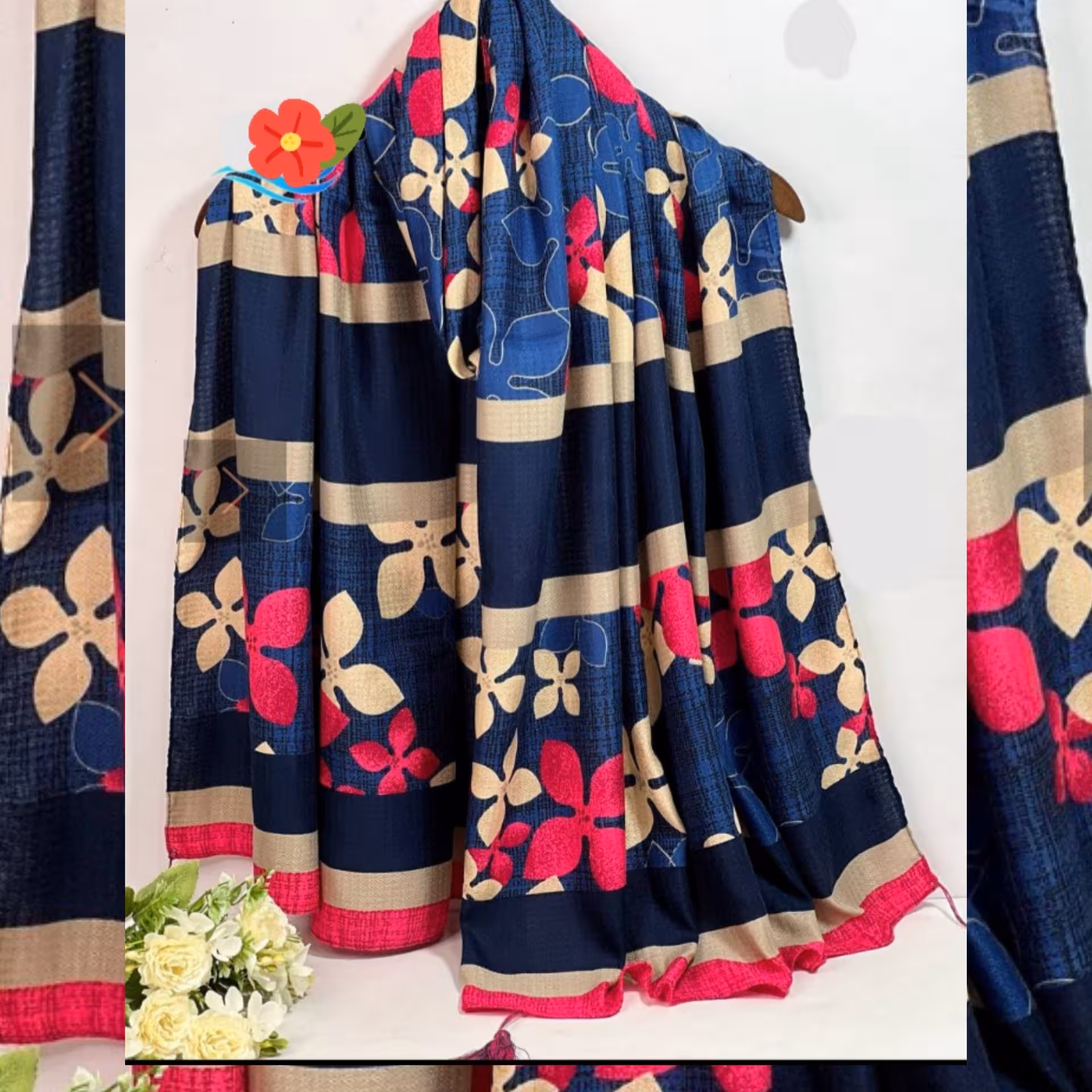 شال نخی منگوله دار گلدار2