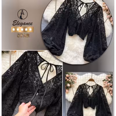 شومیز مجلسی دانتل کشی وارداتی کد 1014