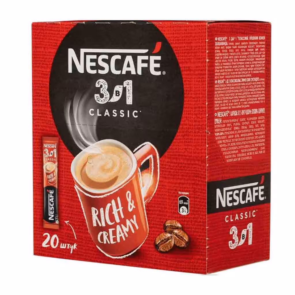 قهوه فوری روسی 3 در1 نسکافه NESCAFE Classic حجم 14.5 گرم بسته 20 تایی