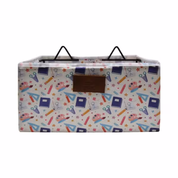 ریکاردو باکس فلزی آویز مستطیل 13*26 متوسط زمینه سفید طرح کتاب و قیچی