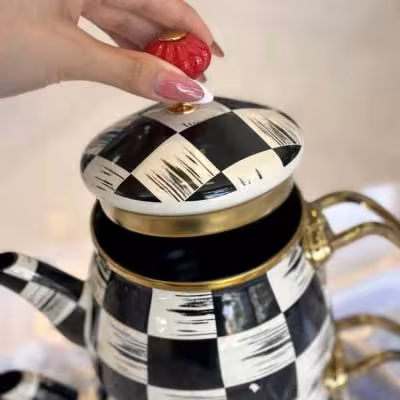 کتری قوری لعابی طرح شطرنجی آجار Acar مدل King tombul