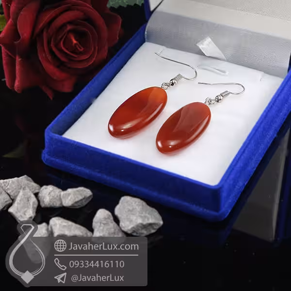 گوشواره سنگ عقیق تراش بیضی _ کد : 400651