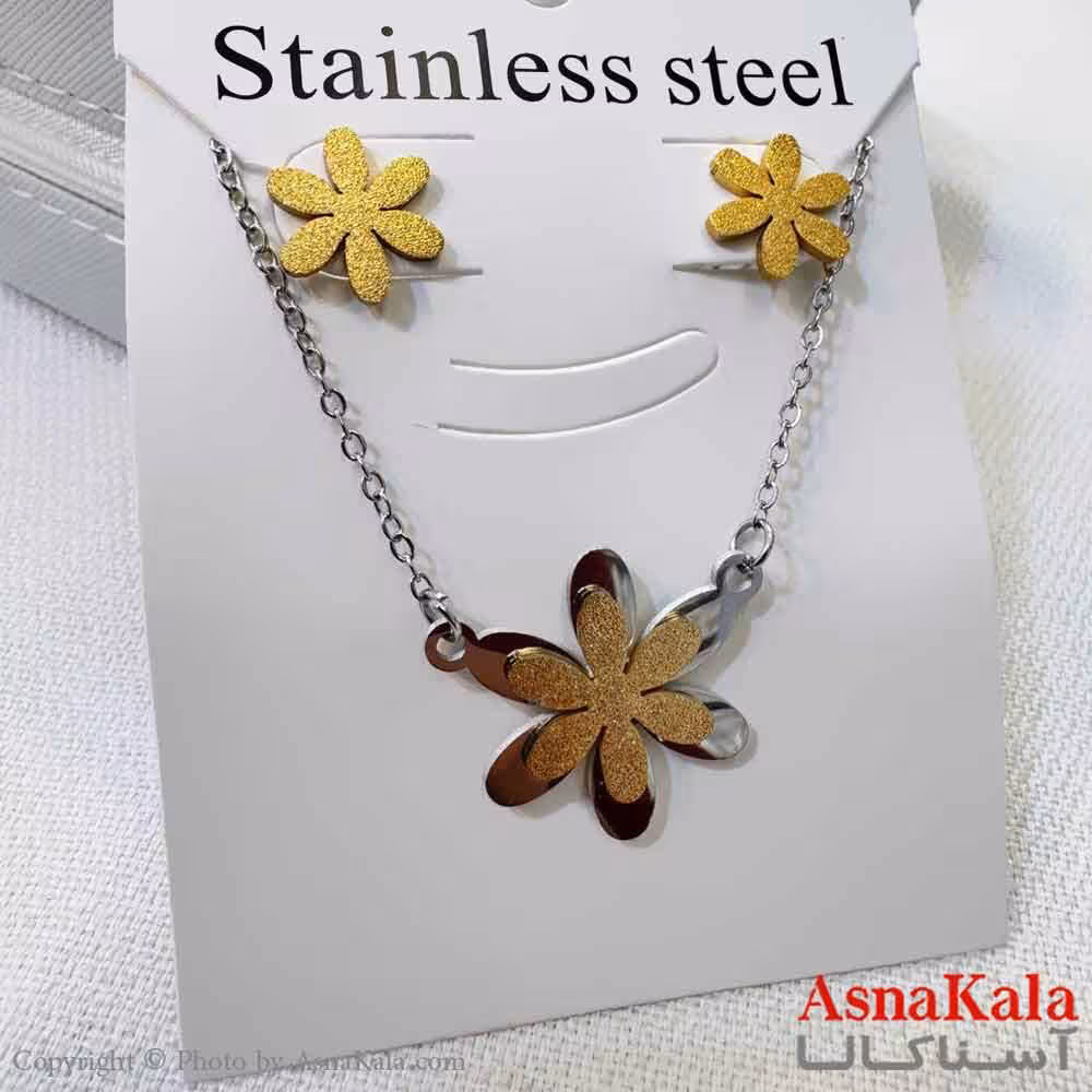 نیم ست زنانه شامل گردنبند و گوشواره  استیل مدل گل کد NIM14603W