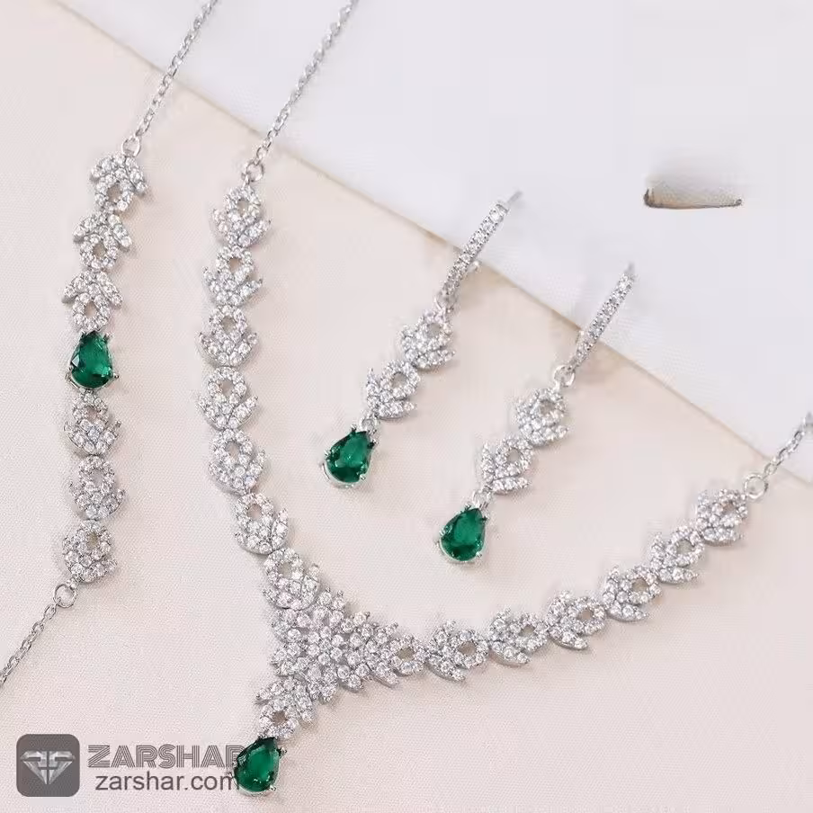 سرویس نقره زنانه نگین طرح زمرد ZS1203
