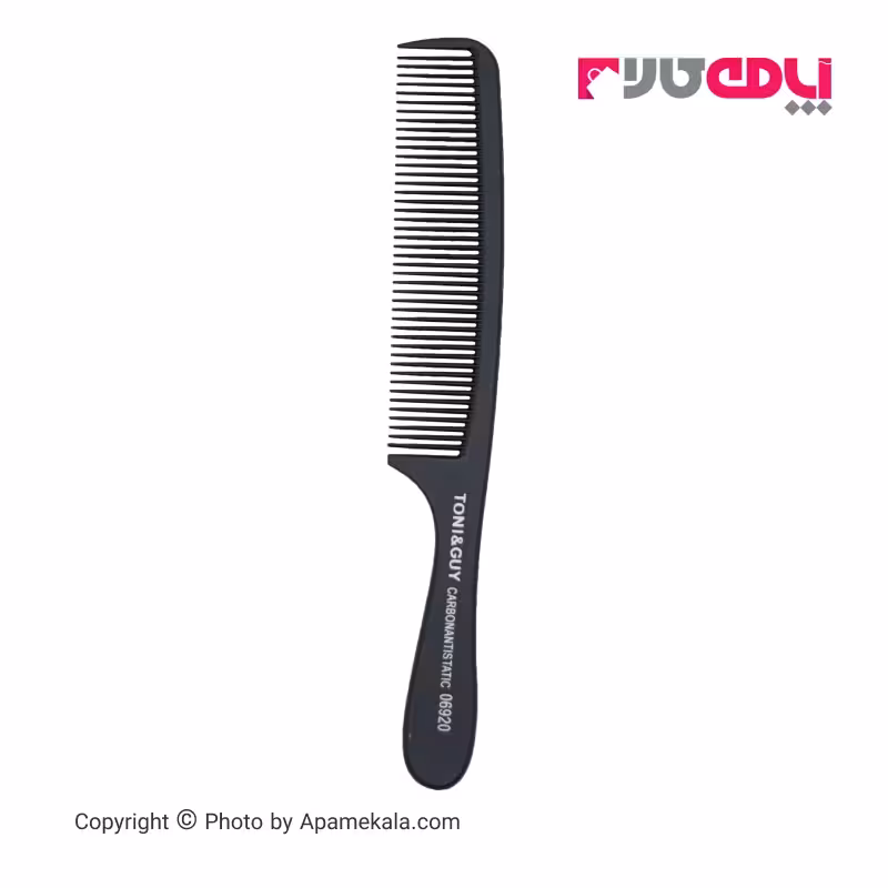 شانه مو دسته دار دندانه ریز تونی اند گای مدل 09620 CarbonAntistatic رنگ مشکی | Toni & Guy