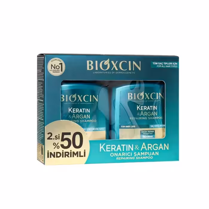 شامپو ضد ریزش و ترمیم کننده بیوکسینِ، حاوی آرگان و کراتین حجم (سبز) 300 میل بسته 2 عددی