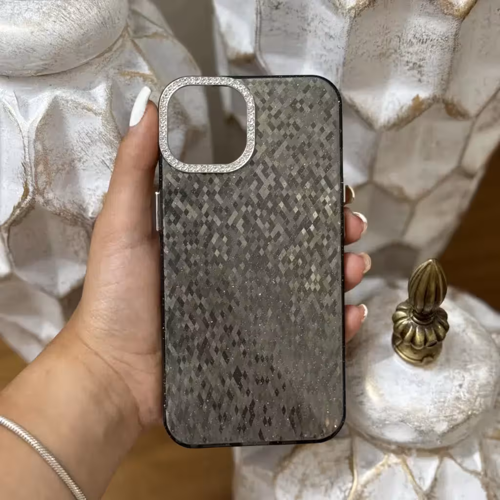 قاب شاین دور لنز نگین دار مناسب آیفون Iphone 15 مشکی