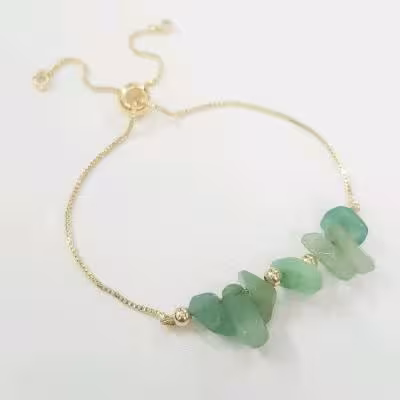 دستبند استیل قفل آسانسوری ، کار شده با سنگ آونتورین سبز Aventurine اصل
