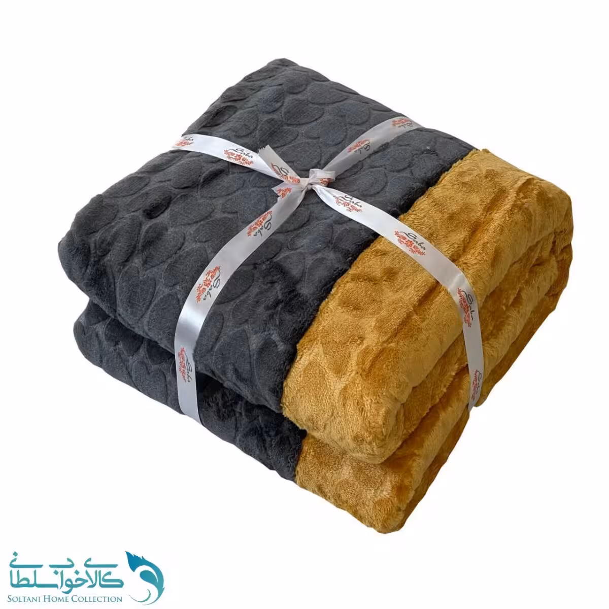 پتو دورو طرح طوسی تیره خردلی کد P235