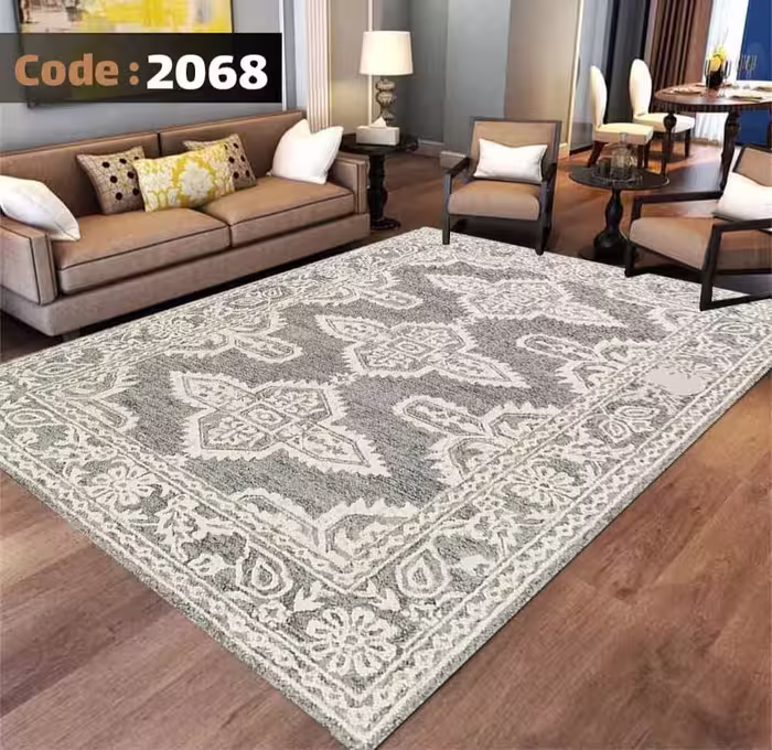 کاورفرش روفرشی دورکشدار گوشه لیفه ای طوسی کرم کد 2068
