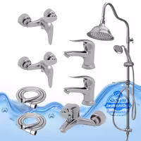 ست 8 عددی شیرآلات برند آیدا صنعت مدل قهرمان اردکی | دو عدد شیر روشویی   حمام   دو عدد توالت   دو عدد شلنگ توالت   علم دوش یونیورست شیپوری | کروم مات