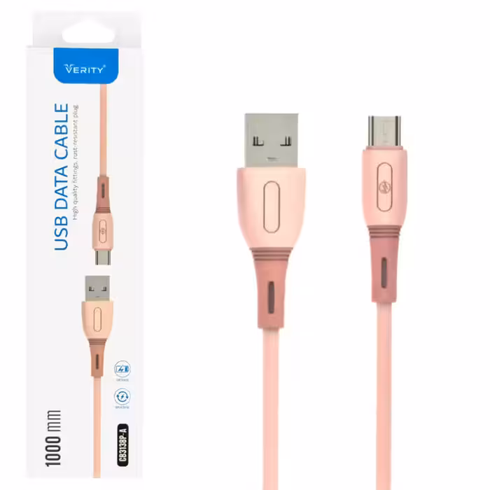 کابل دیتا و شارژ اندروید VERITY مدل 3138 صورتی