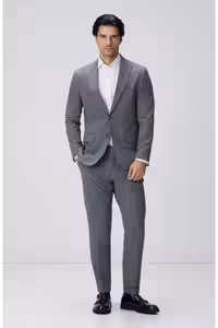 کت وشلوار مردانه SLIM FIT LIGHT GREY STRIPED PIKLAPEL COLLAR مجموعه Network