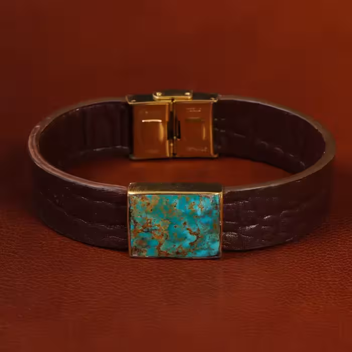 دستبند چرم فیروزه کد 23448 - جواهری مشاهیر
