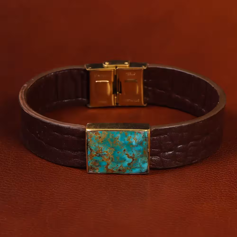 دستبند چرم فیروزه کد 23448 - جواهری مشاهیر