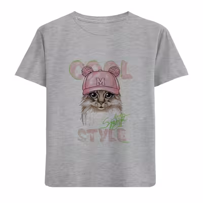 تی شرت آستین کوتاه بچگانه مدل گربه D131