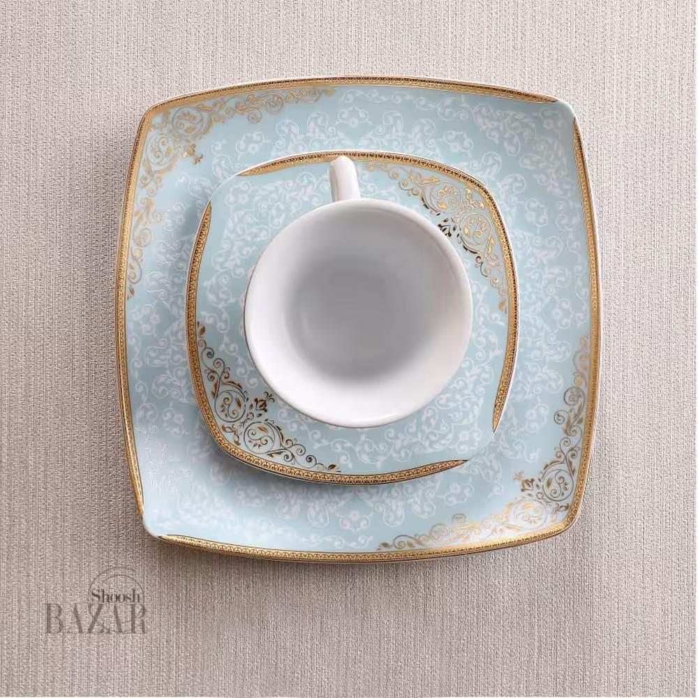 سرویس 76 پارچه چینی پردیس طرح دنیا فیروزه ای 8 نفره