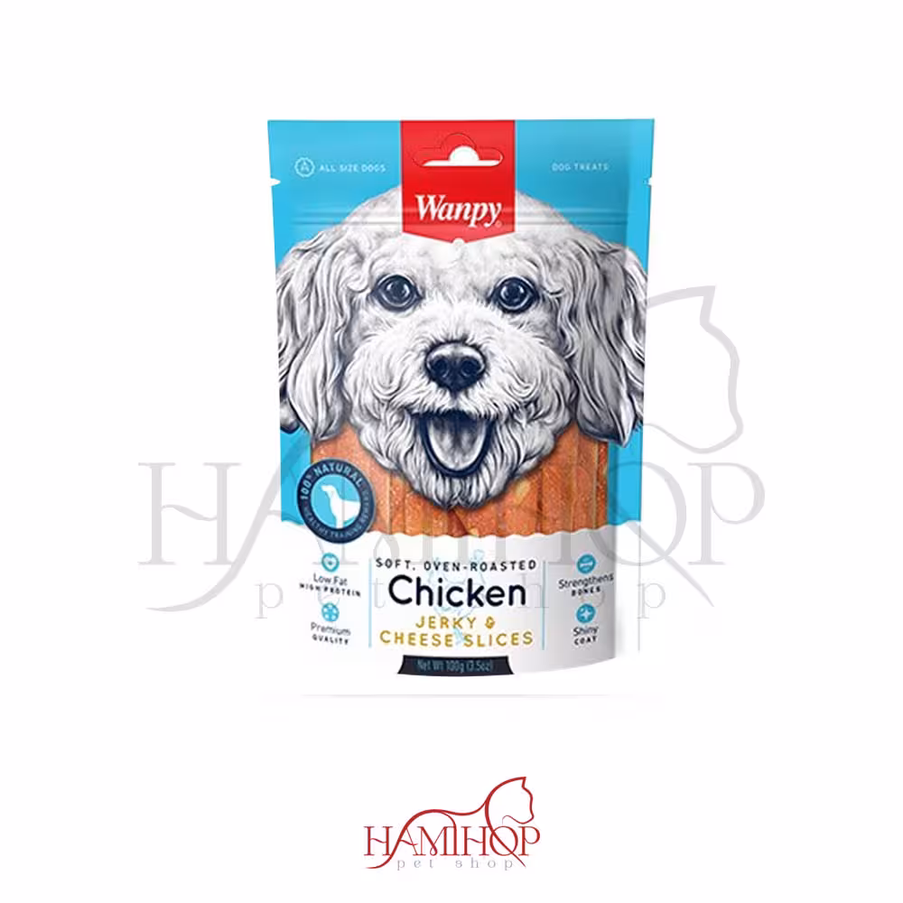 تشویقی سگ ونپی مدل Wanpy Chicken Jerky Cheese Slices وزن 100 گرم