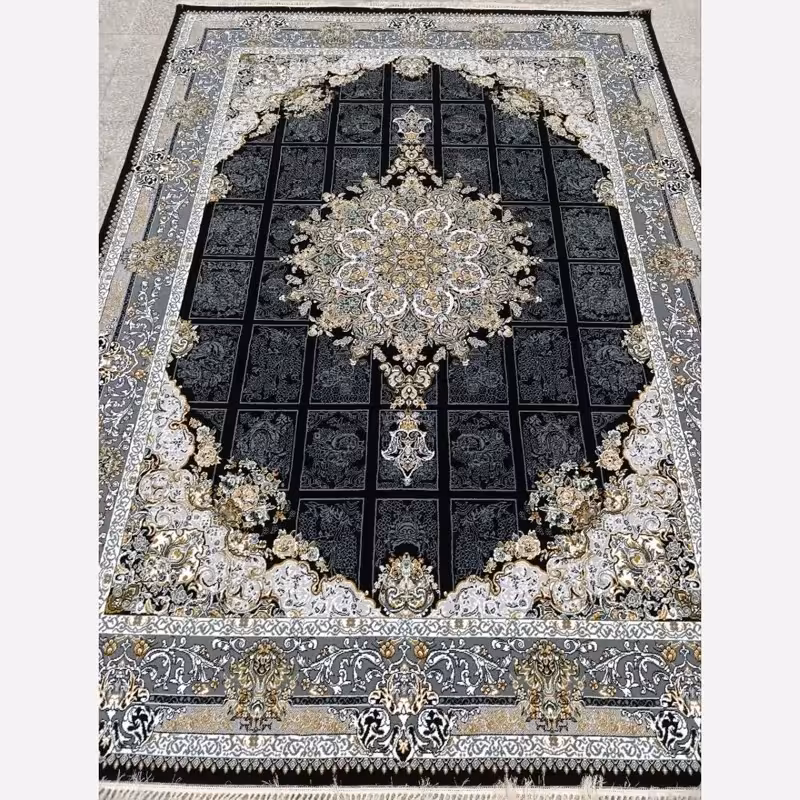 فرش ماشینی 9متری جدید نقشه زیبای رومینا سرمه ایی مناسب جهیزیه