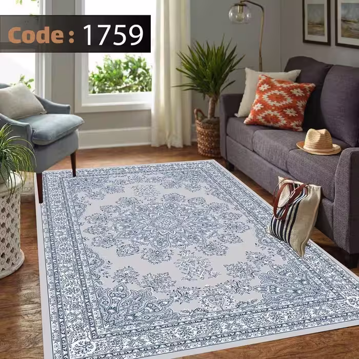 کاورفرش روفرشی دورکشدار گوشه لیفه ای طوسی کرم کد 1759