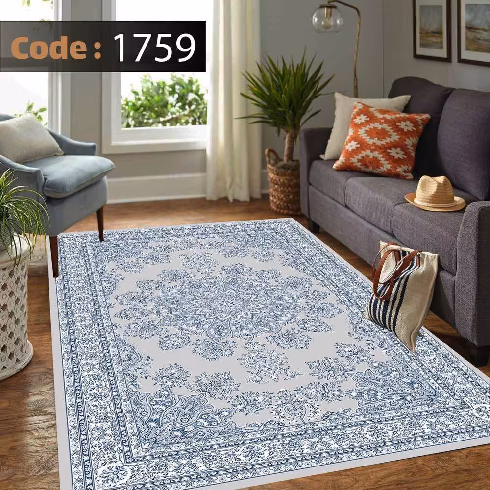 کاورفرش روفرشی دورکشدار گوشه لیفه ای طوسی کرم کد 1759