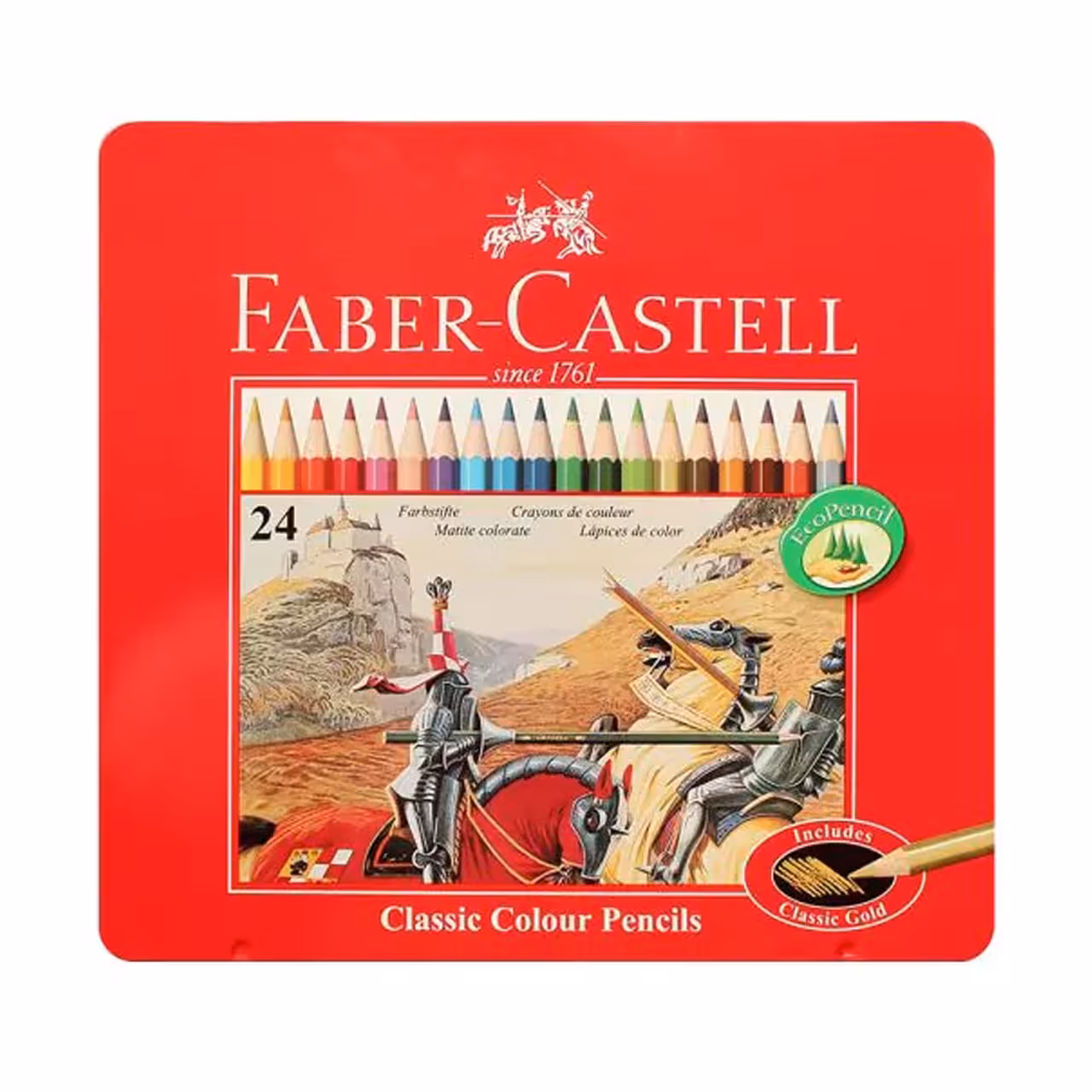 مداد رنگی فابر کاستل مدل کلاسیک جعبه فلزی بسته 24 عددی