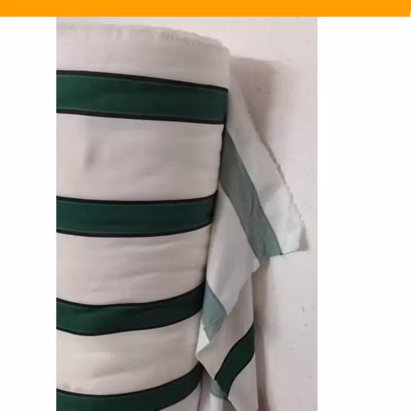 پارچه نخی راه راه پشت کرک دار سفید سبز 3*4