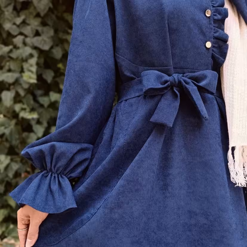 پیراهن مانتویی مخمل کبریتی ریز